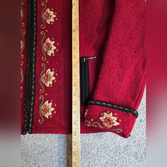 Vintage Icelandic Design Deep Red Boiled Wool Sweater Jacket Embroidered Large - Picture 5 of 10